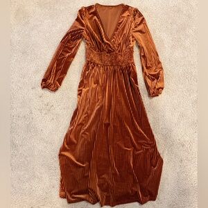 SHEIN Copper Brown crushed Velvet-Style Dress – Small (Fits Like Medium)